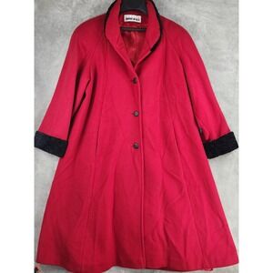 Leslie Fay Coat Womens Size 10 Red Wool Swing Faux Fur Trim Made USA 90s Vintage